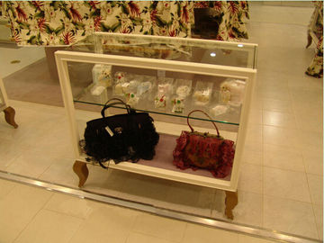 ISOの承認のブラウンの袋/衣服の販売のための木のガラス飾り戸棚